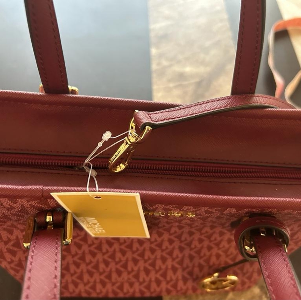 Michael Kors Red Tote with MK Logo and Leather Handles - Picture 6 of 12